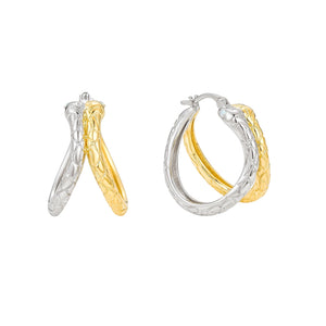 Two tone double snake Opal hoops