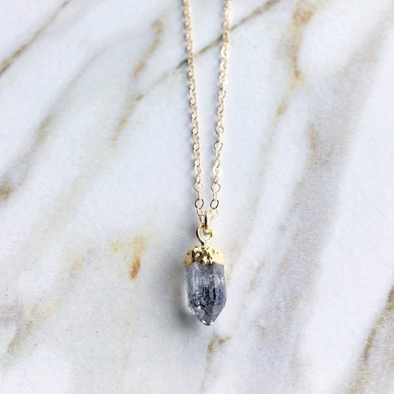 Herkimer Diamond stone necklace on a thin 14 kt gold filled chain. - JoyElly
