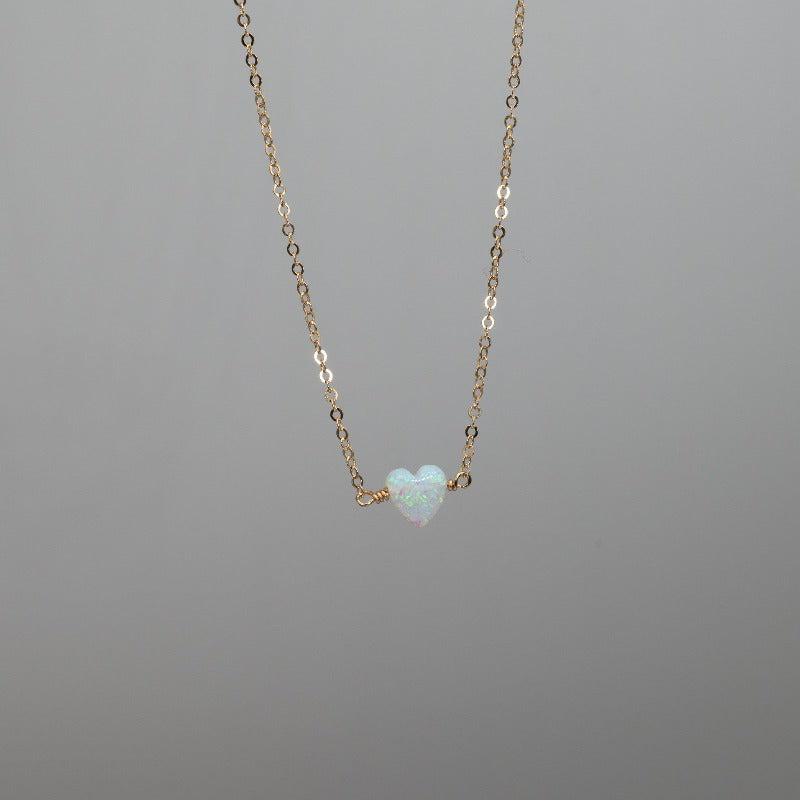 Blue heart opal on gold dainty chain