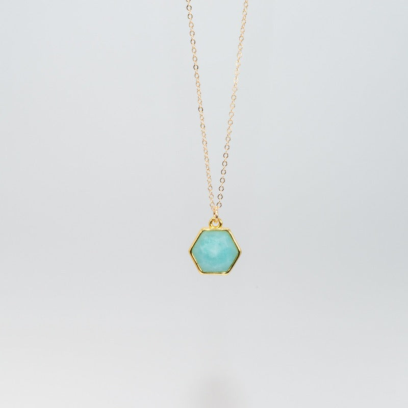 Hexagon abalone pendant on gold delicate chain